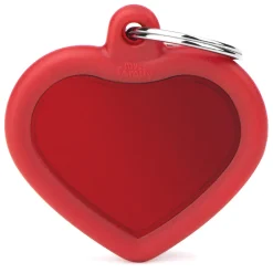 Aluminum Red Heart with Red Rubber ID Tag