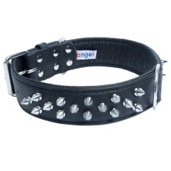 Amsterdam Dog Collar Leather Spiked Midnight Black