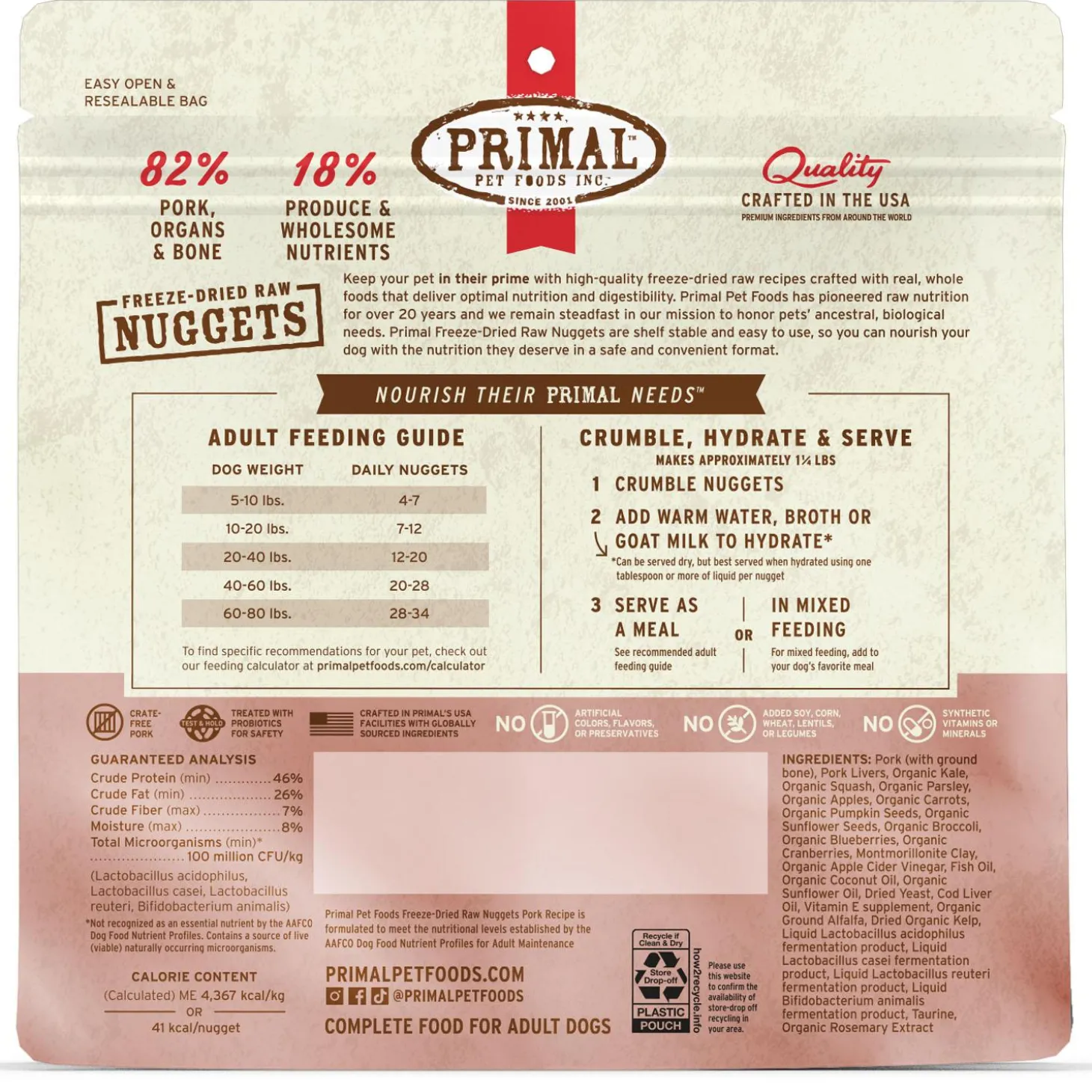 Freeze-Dried Raw Nuggets Pork Recipe Adult Dog Food