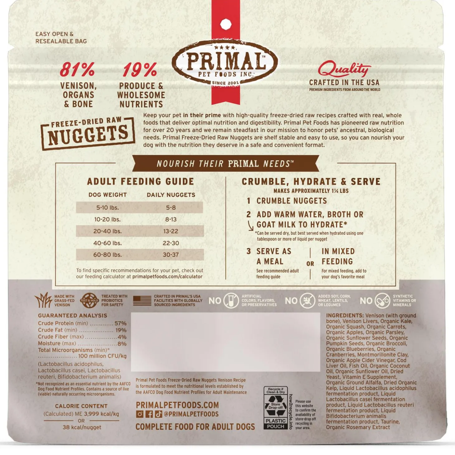 Freeze-Dried Raw Nuggets Venison Recipe Adult Dog Food
