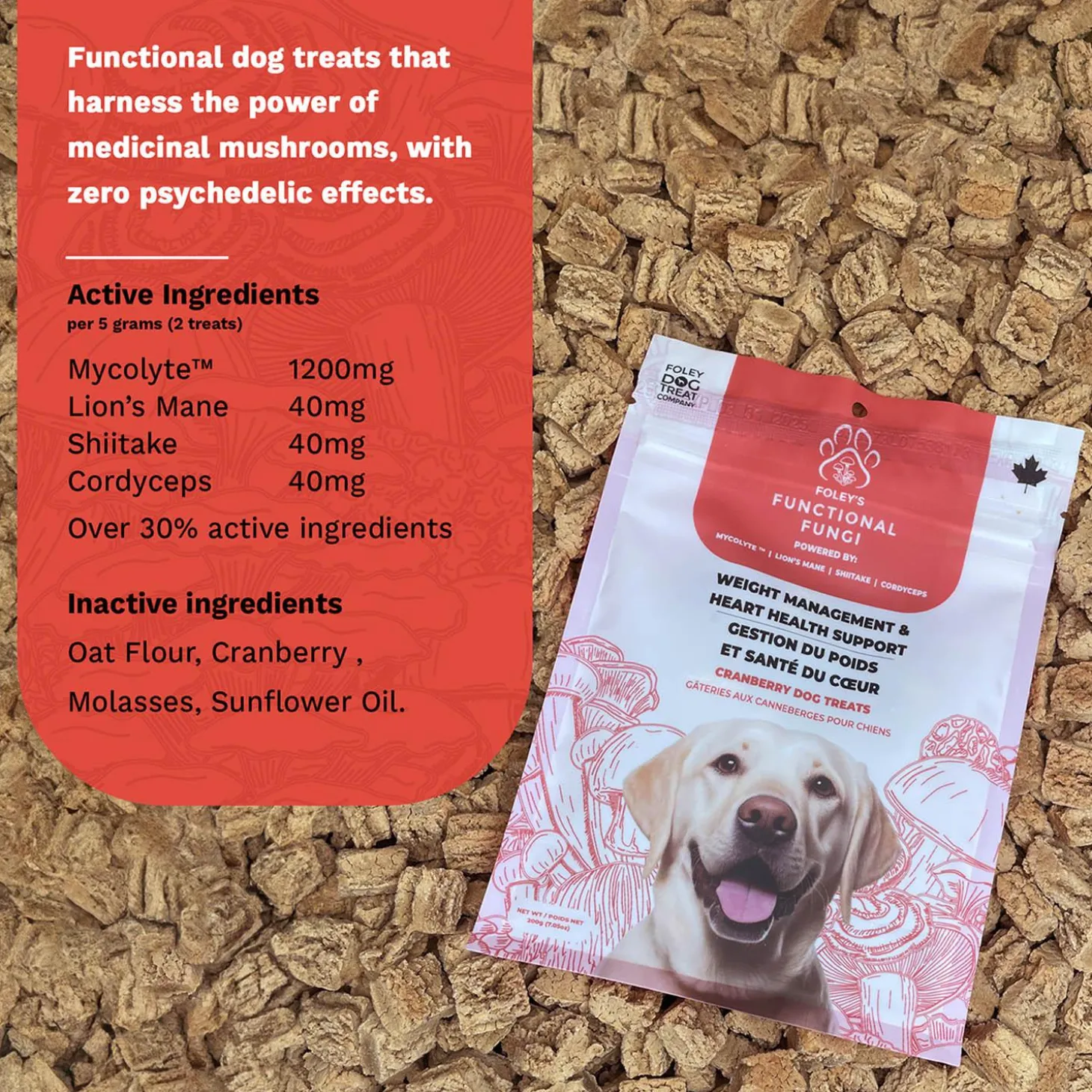 Functional Fungi Weight Management & Heart Health Support Cranberry Dog Treats