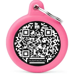 Hushtag Plus QR Code Pink Circle ID Tag