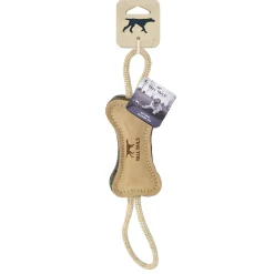 Natural Leather & Wool Bone Tug Dog Toy