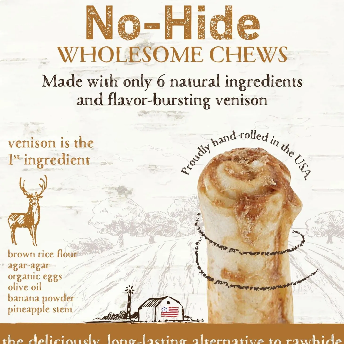 No-Hide Grass-Fed Venison Stix Natural Rawhide Alternative Dog & Cat Chew