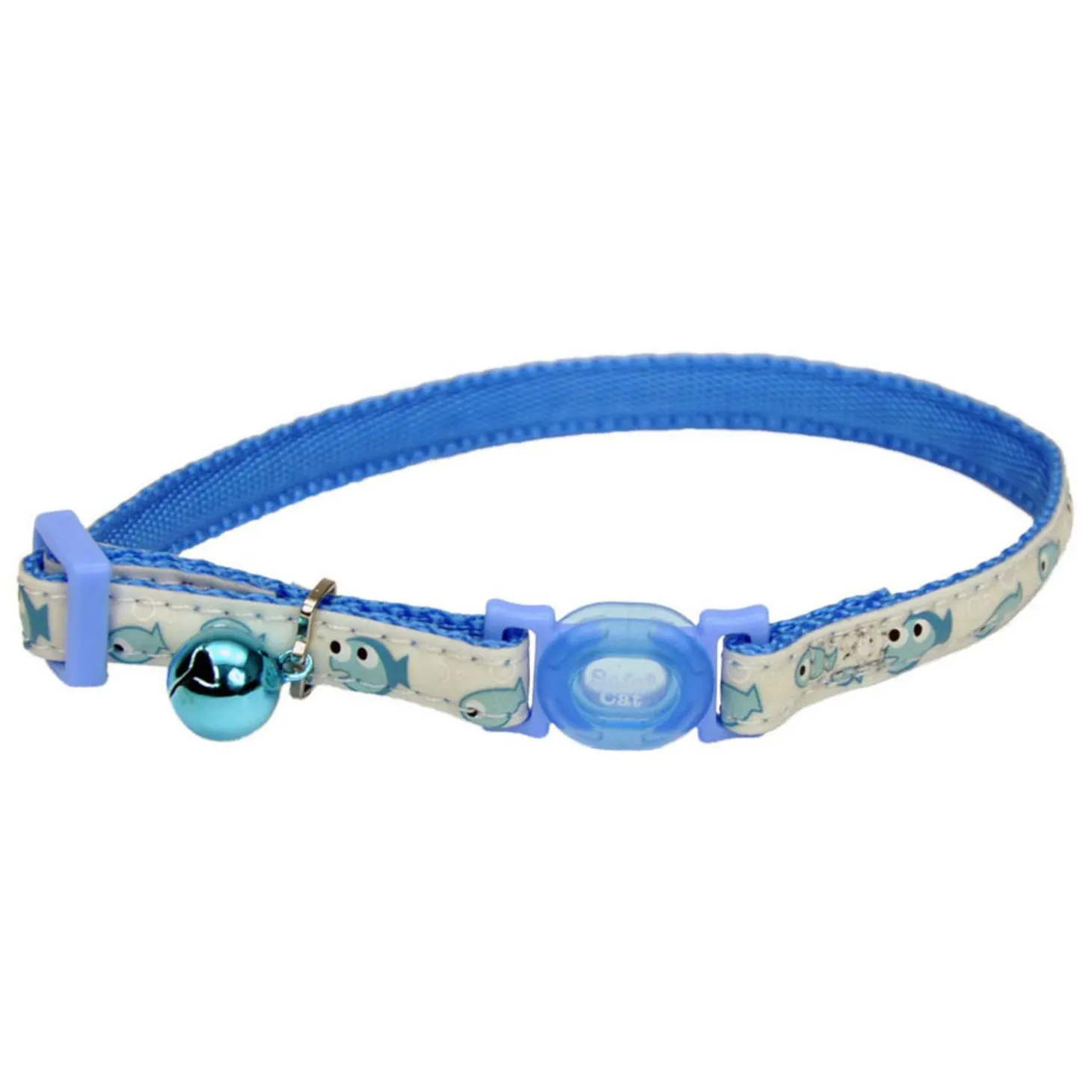 Safe Cat Glow in the Dark Blue Fish Adjustable Breakaway Cat Collar
