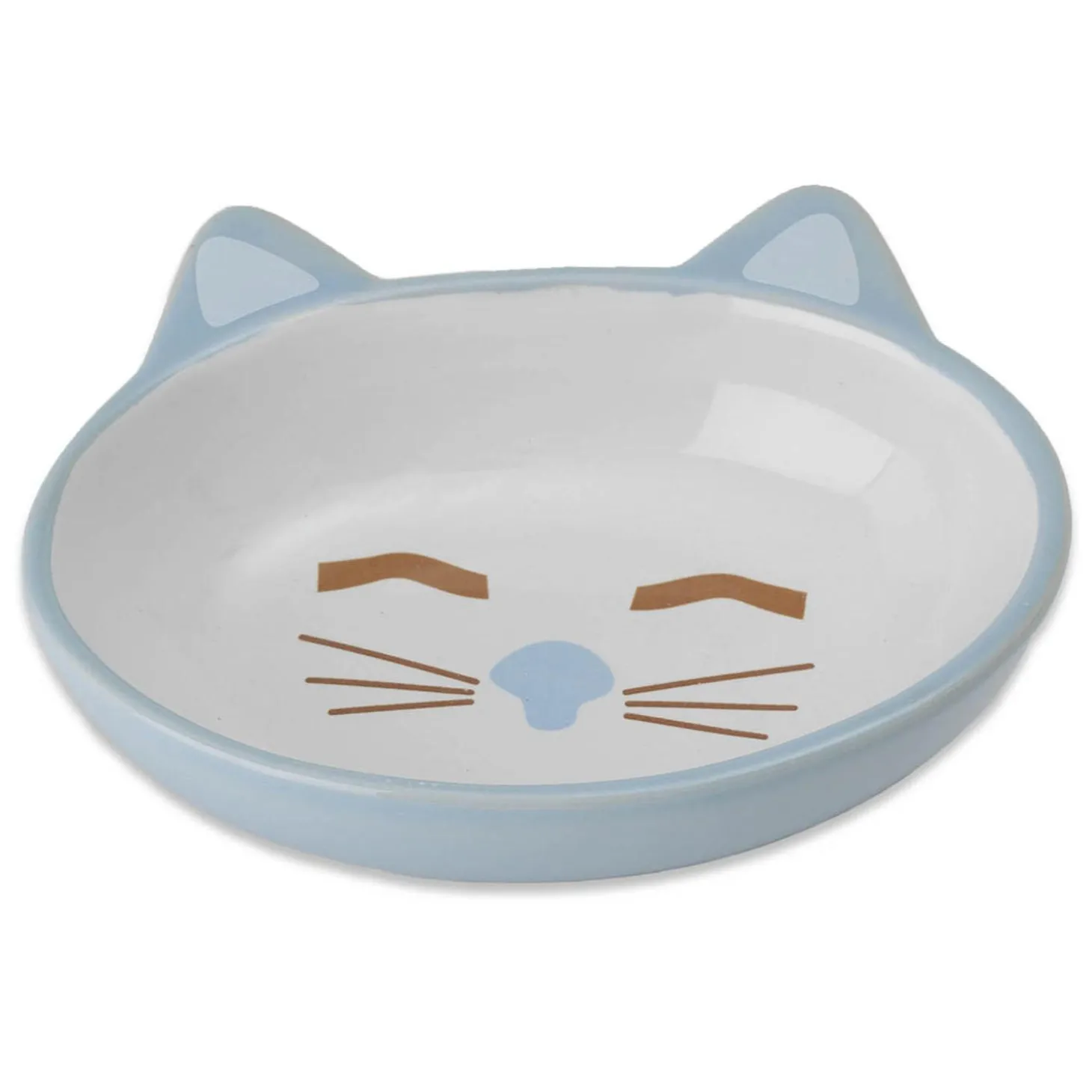 Sleepy Kitty Oval Blue Stoneware Bowl